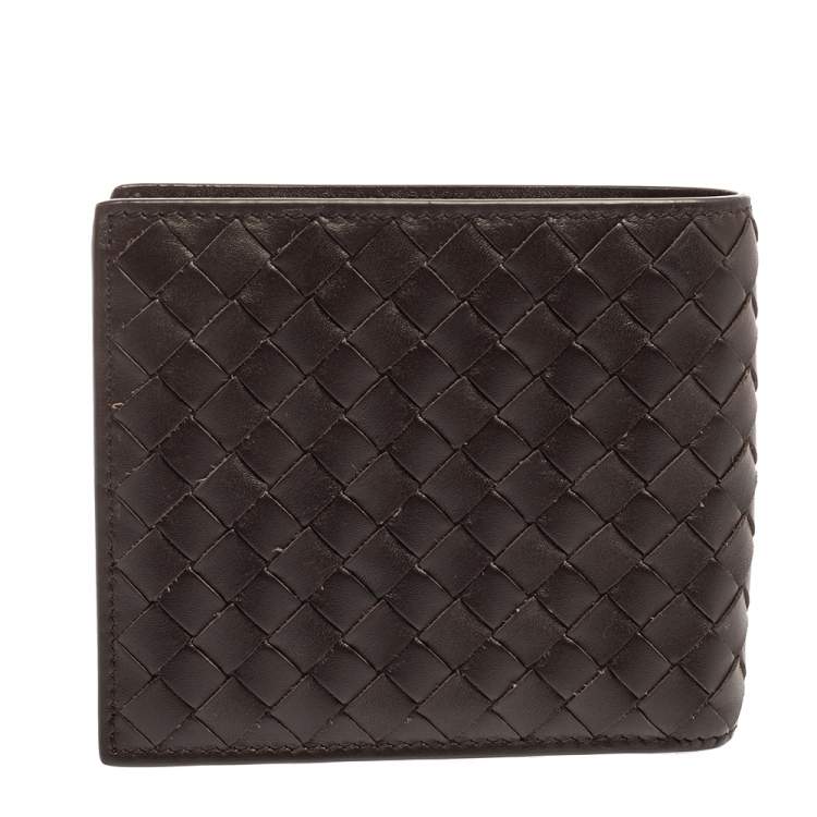 Pre Owned Bottega Venetia Mocha Brown Intrecciato Leather Bifold Compact Wallet