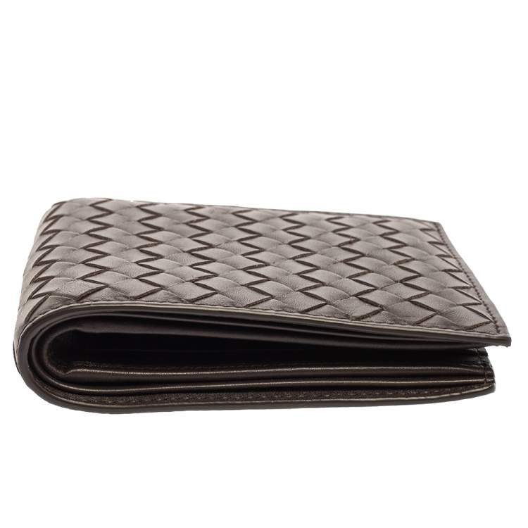 Pre Owned Bottega Venetia Mocha Brown Intrecciato Leather Bifold Compact Wallet