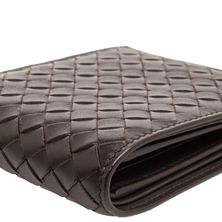 Pre Owned Bottega Venetia Mocha Brown Intrecciato Leather Bifold Compact Wallet
