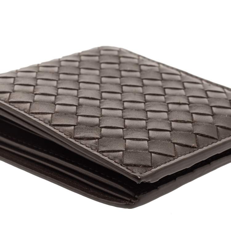 Pre Owned Bottega Venetia Mocha Brown Intrecciato Leather Bifold Compact Wallet