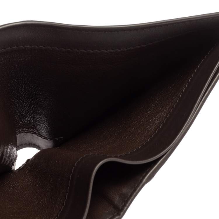 Pre Owned Bottega Venetia Mocha Brown Intrecciato Leather Bifold Compact Wallet