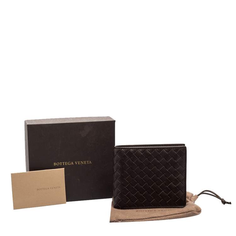 Pre Owned Bottega Venetia Mocha Brown Intrecciato Leather Bifold Compact Wallet