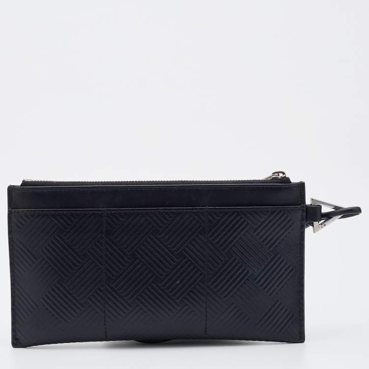 Pre Owned Bottega Veneta Black Debossed Intrecciato Leather Wristlet Clutch