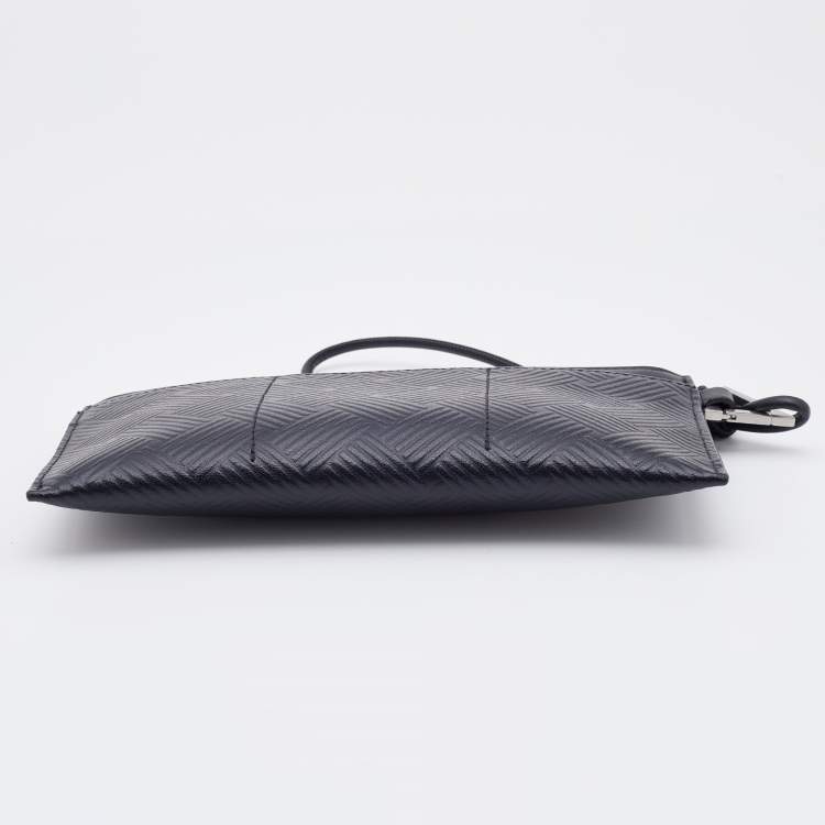 Pre Owned Bottega Veneta Black Debossed Intrecciato Leather Wristlet Clutch