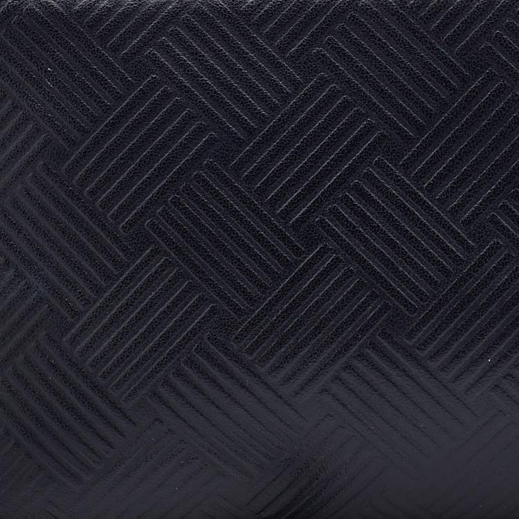 Pre Owned Bottega Veneta Black Debossed Intrecciato Leather Wristlet Clutch