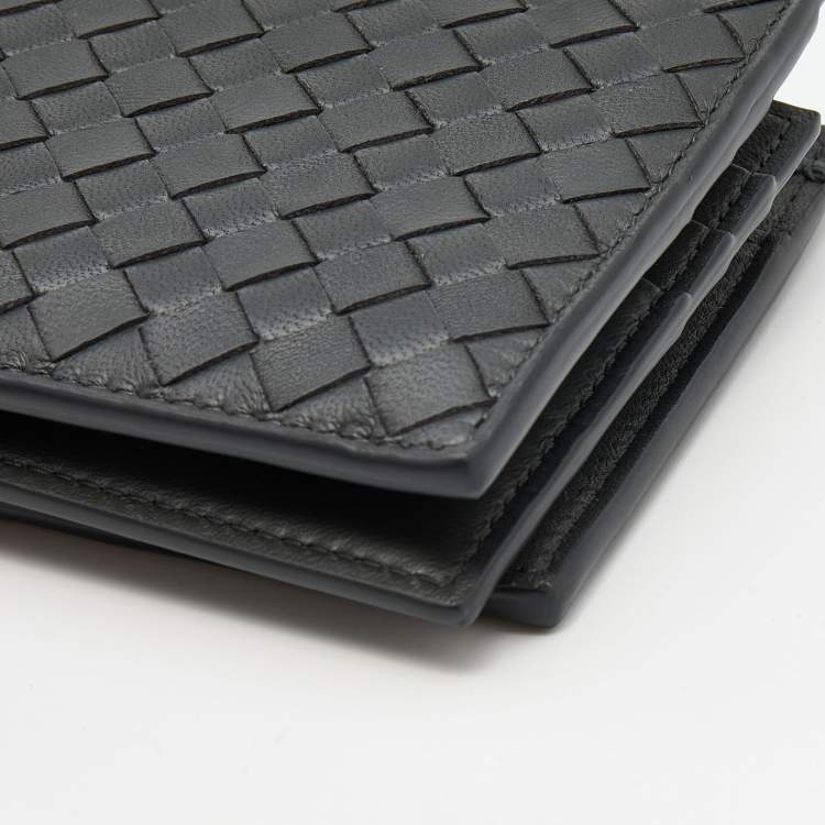 Pre Owned Bottega Veneta Dark Grey Intrecciato Leather Bifold Wallet