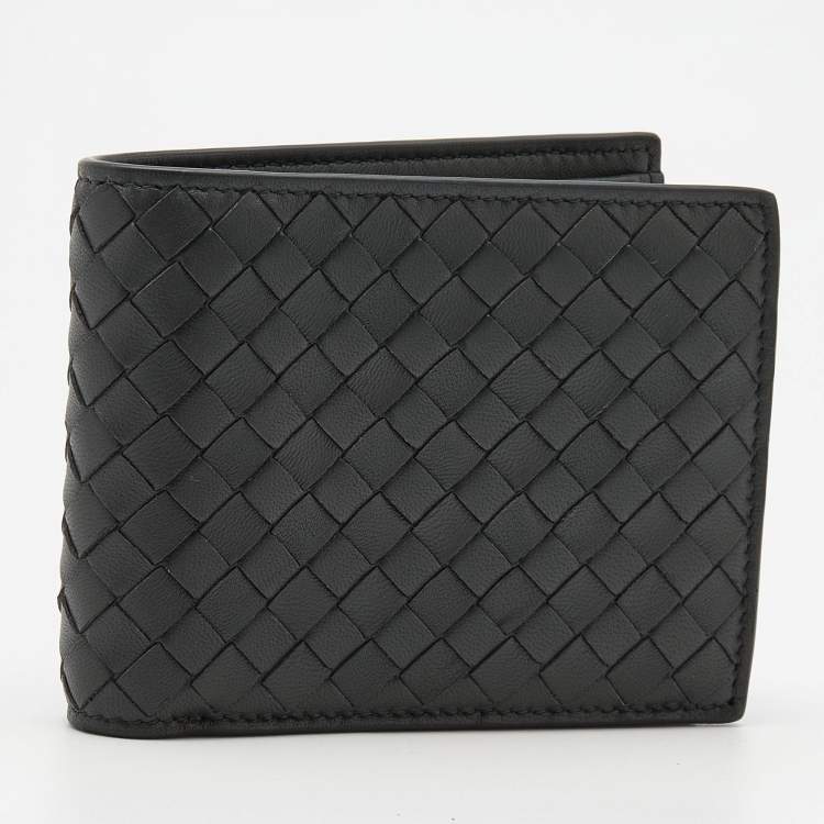 Pre Owned Bottega Veneta Dark Grey Intrecciato Leather Bifold Wallet