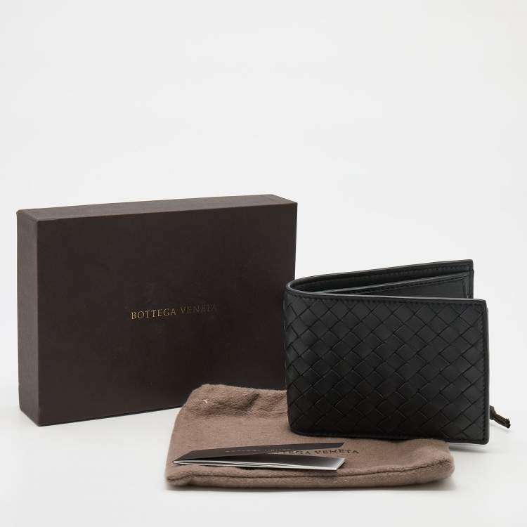 Pre Owned Bottega Veneta Dark Grey Intrecciato Leather Bifold Wallet
