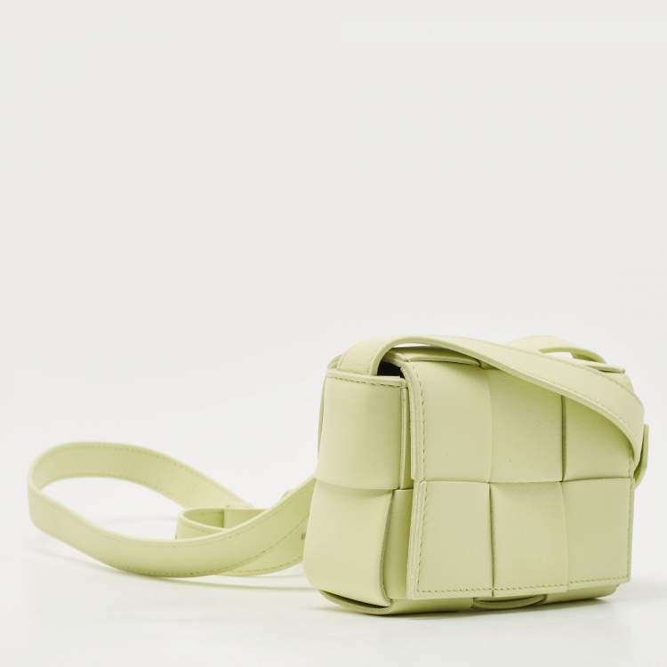 Pre Owned Bottega Veneta Yellow Green Intrecciato Leather Mini Cassette Messenger Bag