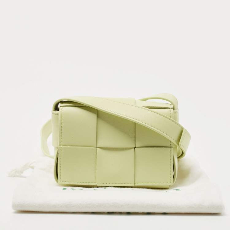 Pre Owned Bottega Veneta Yellow Green Intrecciato Leather Mini Cassette Messenger Bag