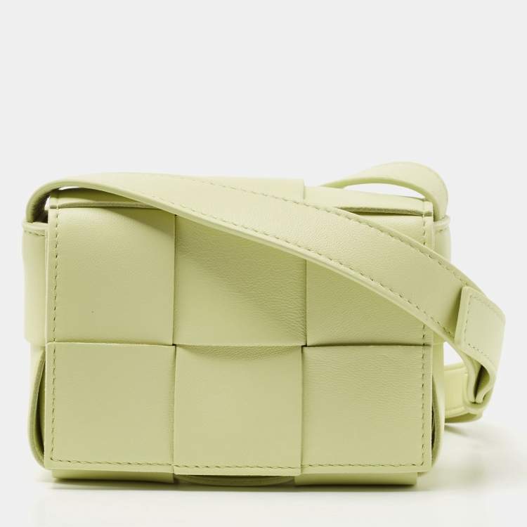 Pre Owned Bottega Veneta Yellow Green Intrecciato Leather Mini Cassette Messenger Bag