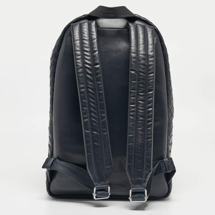 Pre Owned Bottega Veneta Navy Blue Intrecciato Leather Medium Archetypal Backpack