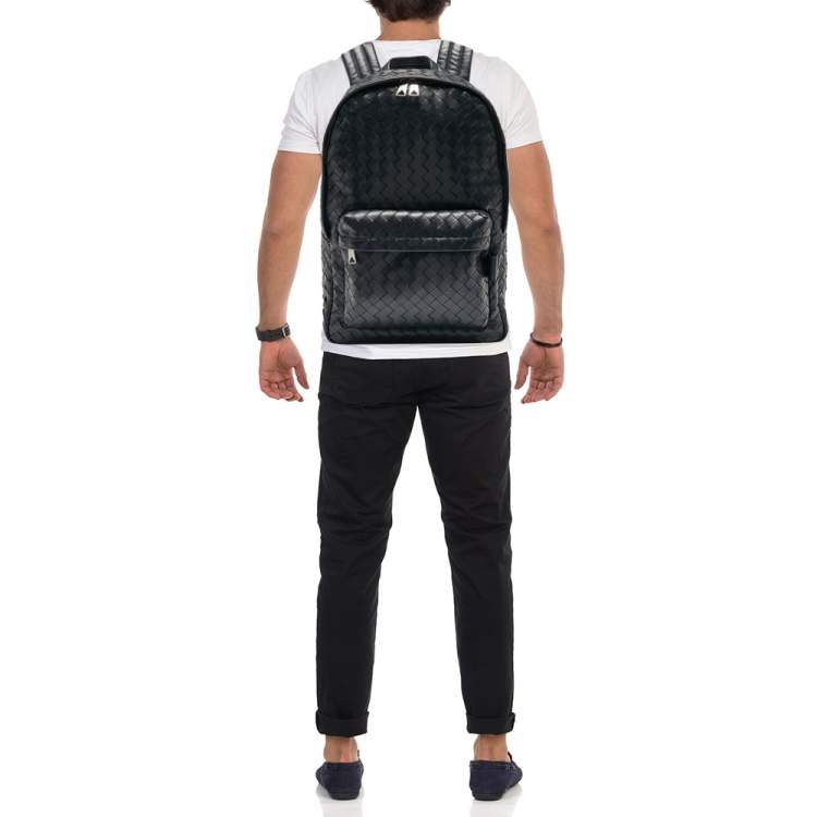 Pre Owned Bottega Veneta Navy Blue Intrecciato Leather Medium Archetypal Backpack