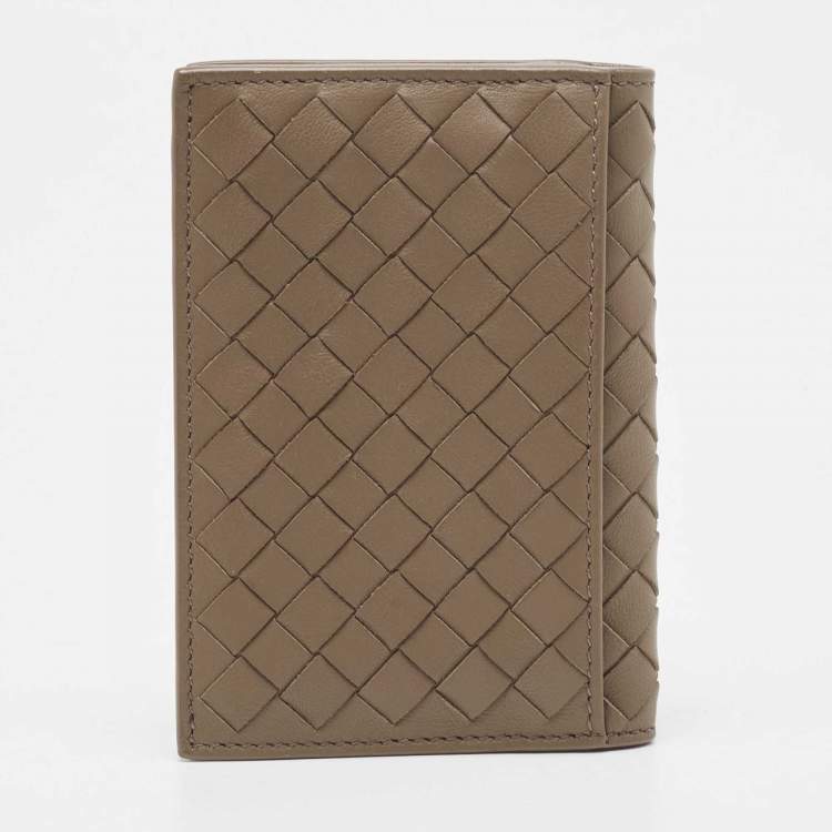 Pre Owned Bottega Veneta Brown/Yellow Intrecciato Leather Bifold Card Case