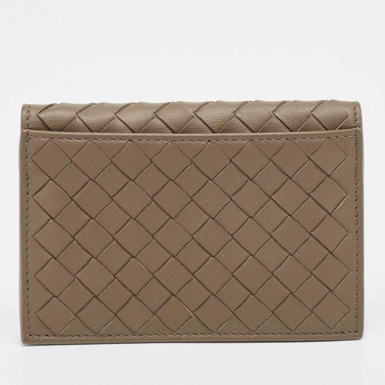 Pre Owned Bottega Veneta Brown/Yellow Intrecciato Leather Bifold Card Case