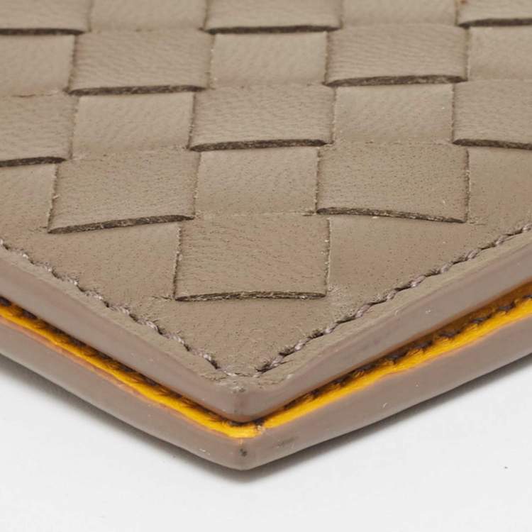 Pre Owned Bottega Veneta Brown/Yellow Intrecciato Leather Bifold Card Case