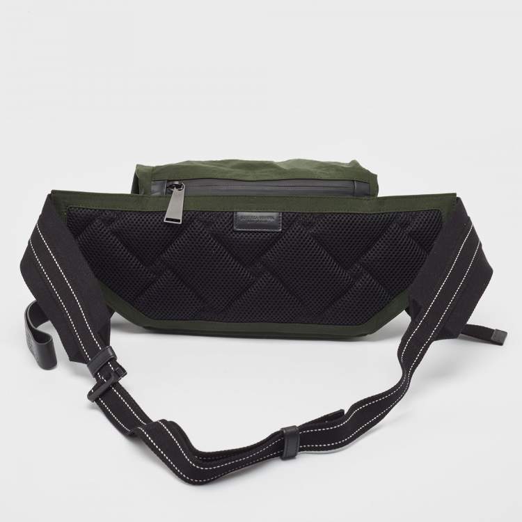 Pre Owned  Bottega Veneta Green/Black Nylon and Mesh Foldable Belt Bag