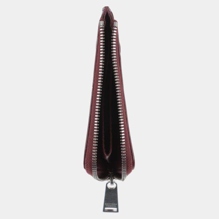 Pre Owned Bottega Veneta Burgundy Intrecciato Leather Coin Purse
