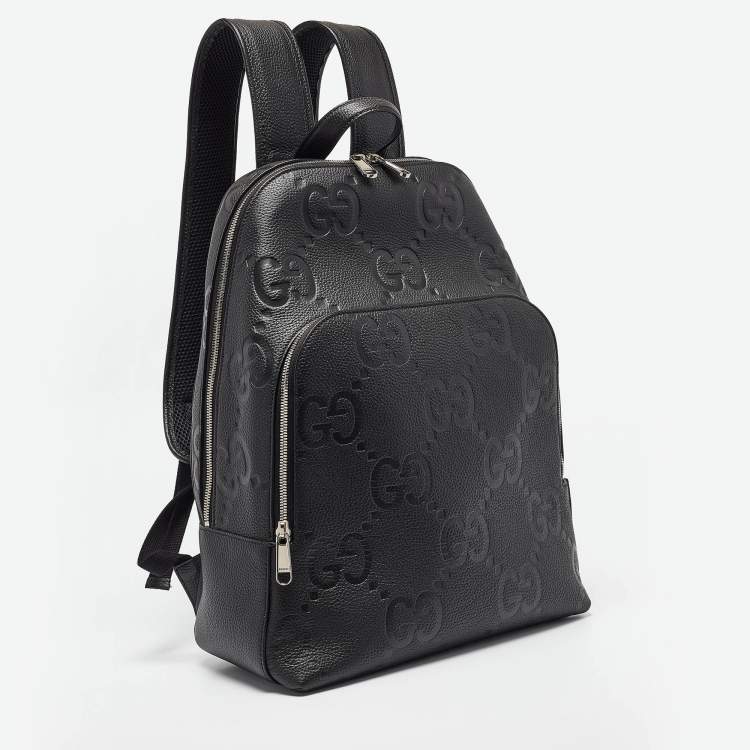 Pre Owned Gucci Black Jumbo GG Leather Large Backpack