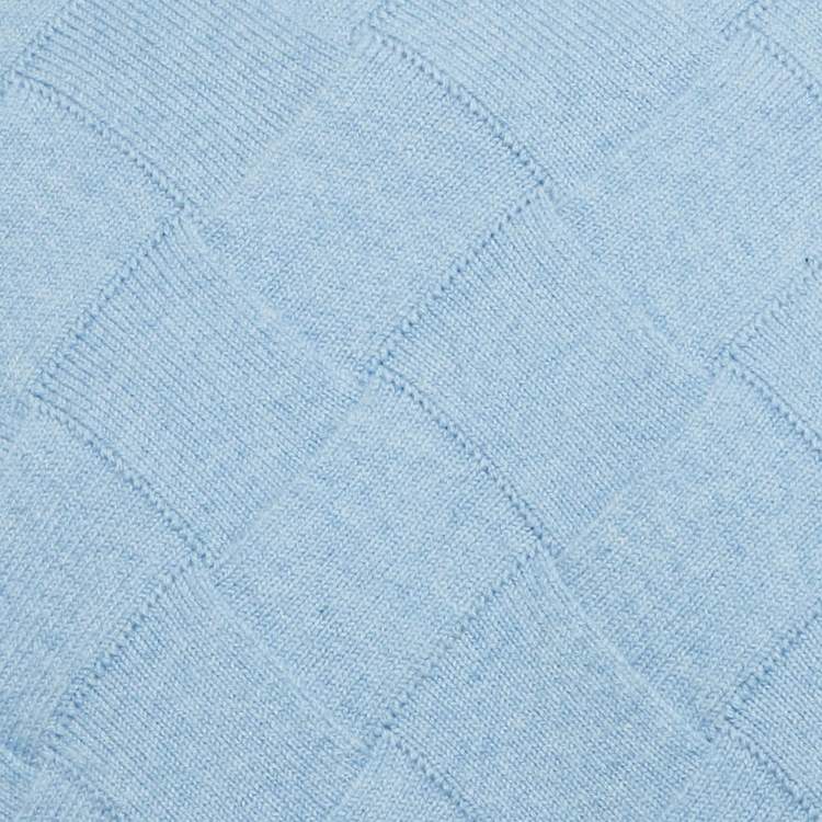 Pre Owned Bottega Veneta Blue Intreccio Wool Knit Crew Neck Jumper XS