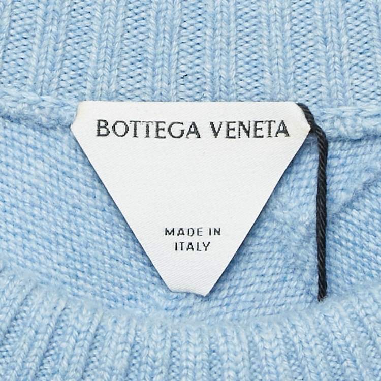 Pre Owned Bottega Veneta Blue Intreccio Wool Knit Crew Neck Jumper XS