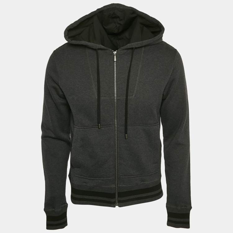 Pre Owned Bottega Veneta Black Cotton Knit Zip-Up Continuity Hoodie S