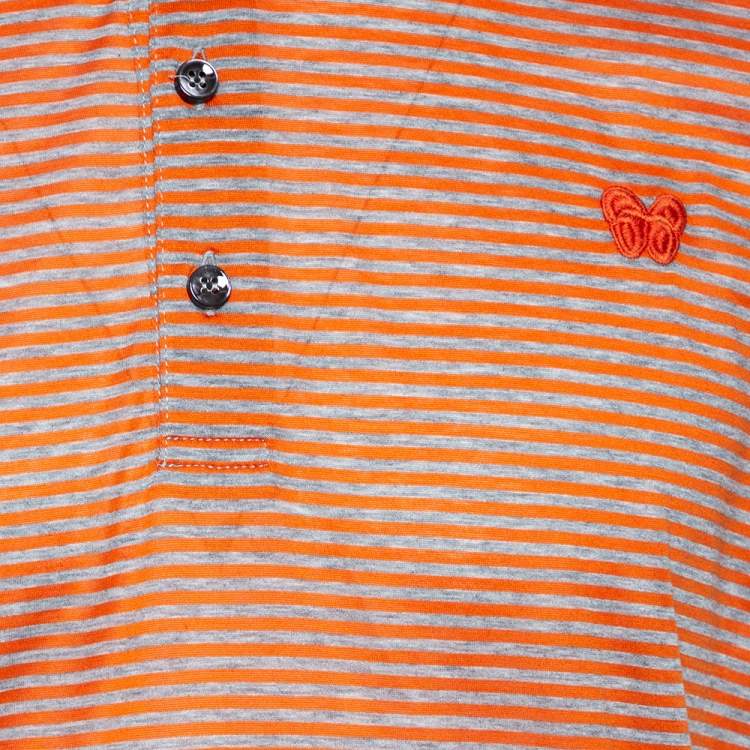 Pre Owned Bottega Veneta Orange Striped Cotton Polo T-Shirt XL
