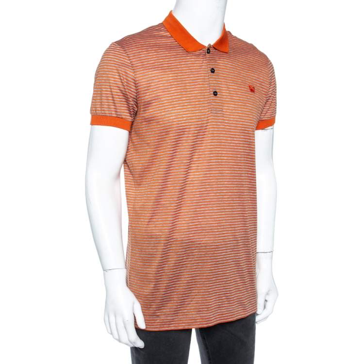 Pre Owned Bottega Veneta Orange Striped Cotton Polo T-Shirt XL