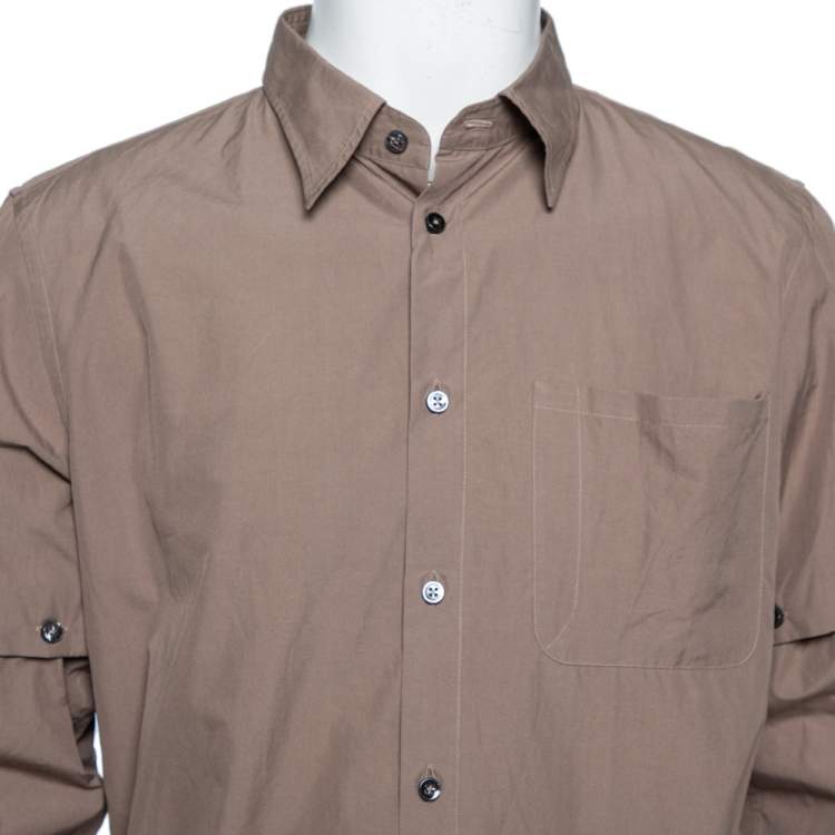 Pre Owned Bottega Veneta Light Brown Cotton Detachable Sleeve Detail Shirt XL 