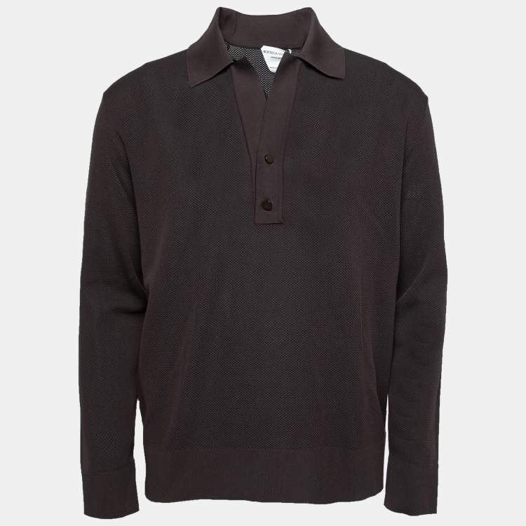 Tシャツ・カットソー BOTTEGA VENETA LONG SLEEVES POLO Bottega Veneta Brown Double Pique Long Sleeve Polo T-Shirt M