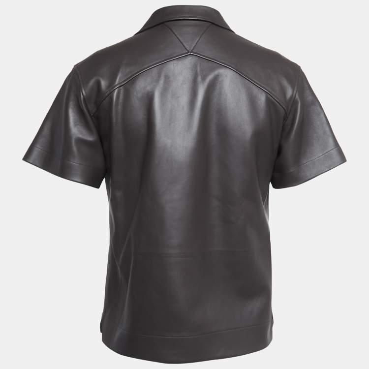Pre Owned Bottega Veneta Brown Lambskin Leather Shirt S