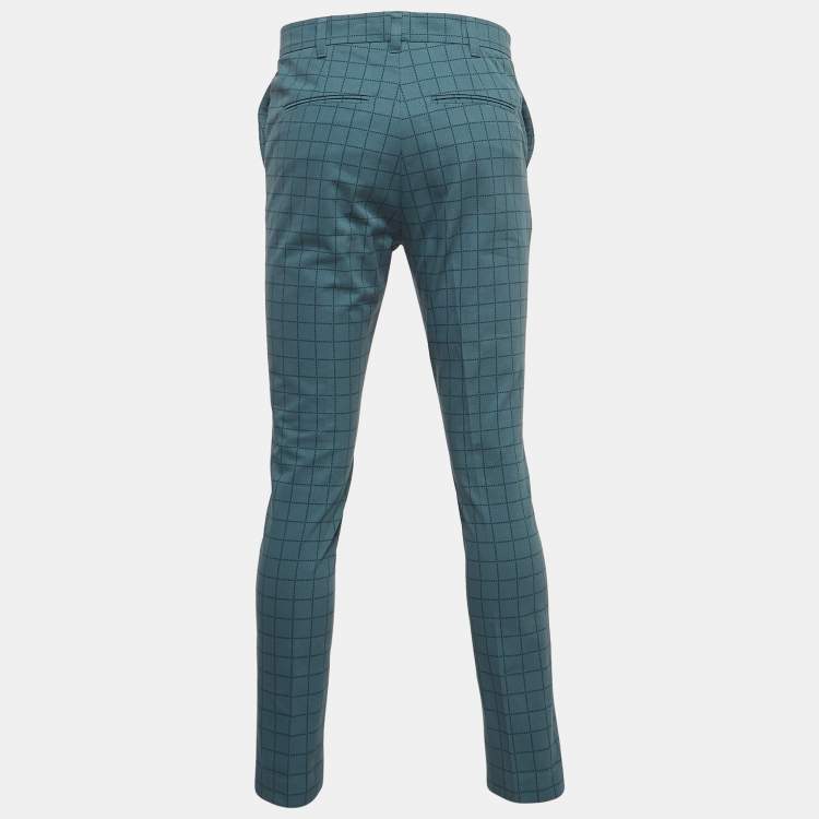 Pre Owned Bottega Veneta Blue Grid Check Cotton Formal Trousers S