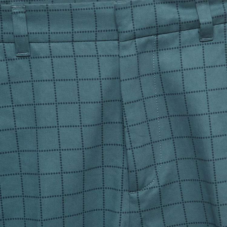 Pre Owned Bottega Veneta Blue Grid Check Cotton Formal Trousers S