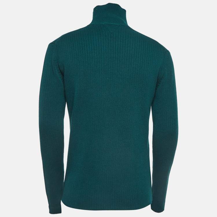 Pre Owned Bottega Veneta Green Rib Knit Turtleneck Pullover M