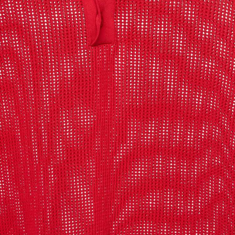 Pre Owned Bottega Veneta Red Patterned Knit Polo T-shirt M 
