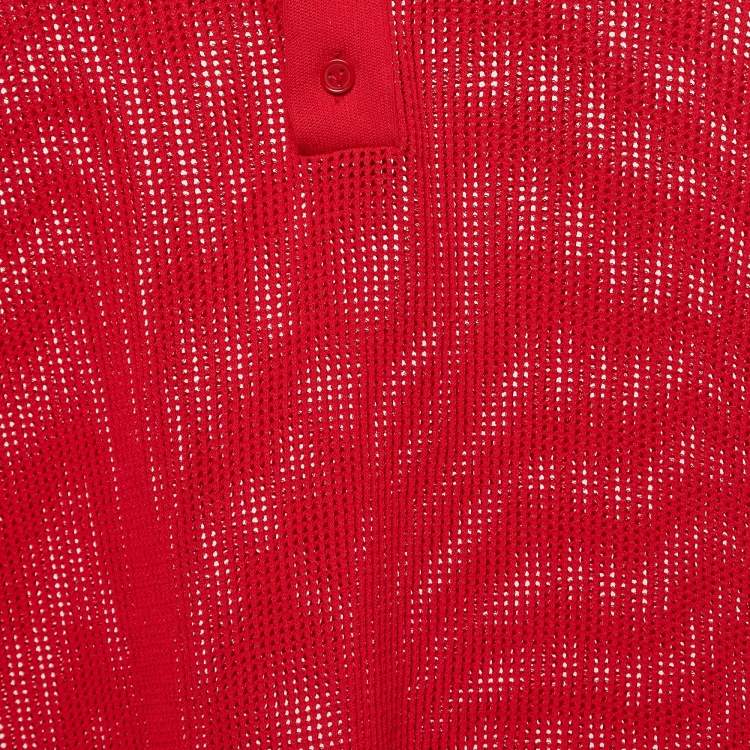 Pre Owned Bottega Veneta Red Patterned Knit Polo T-shirt M 