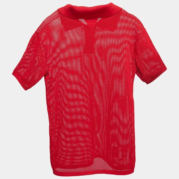 Pre Owned Bottega Veneta Red Patterned Knit Polo T-shirt M 