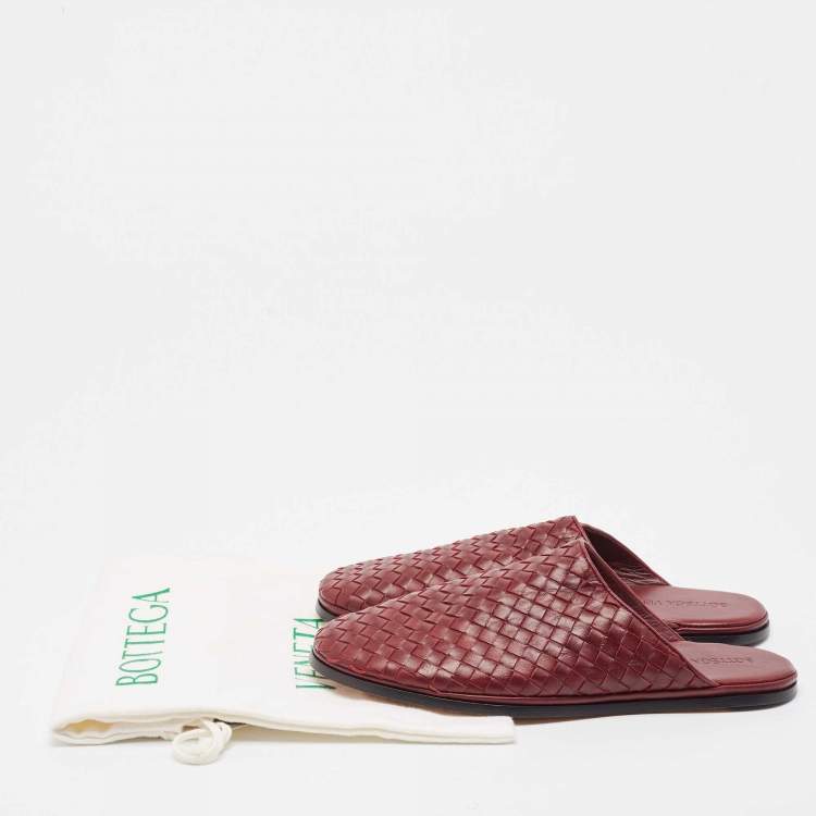 Pre Owned Bottega Veneta Burgundy Intrecciato Leather Flat Mules Size 41