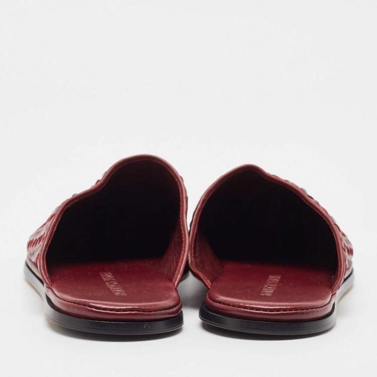 Pre Owned Bottega Veneta Burgundy Intrecciato Leather Flat Mules Size 41