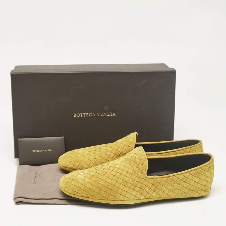 Pre Owned Bottega Veneta Green Suede Intrecciato Smoking Slippers Size 42