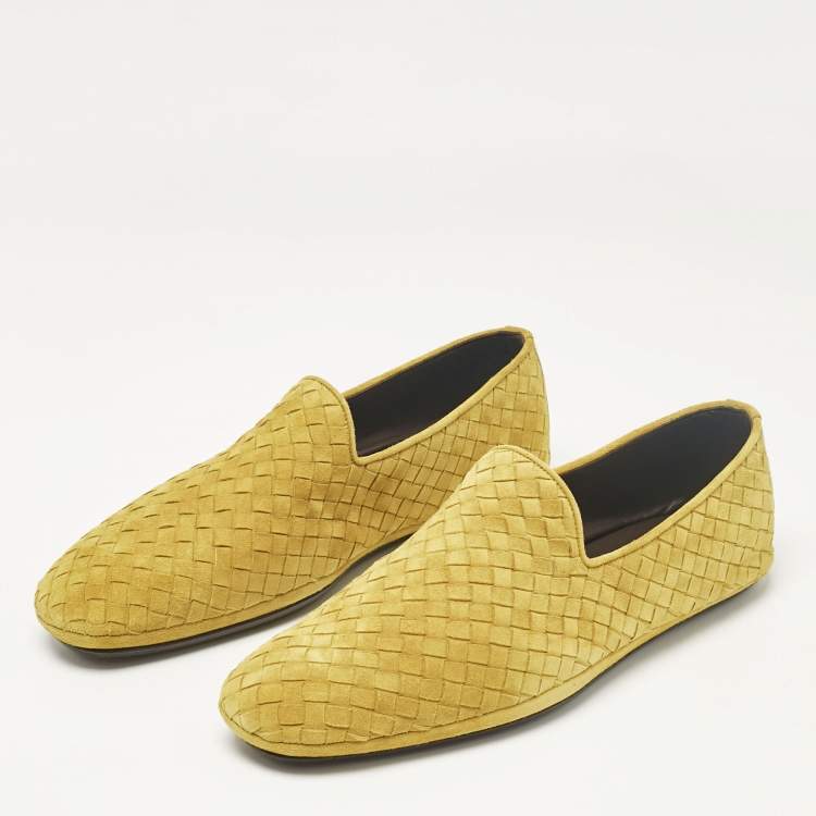 Pre Owned Bottega Veneta Green Suede Intrecciato Smoking Slippers Size 42