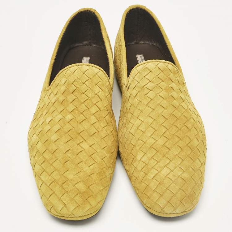 Pre Owned Bottega Veneta Green Suede Intrecciato Smoking Slippers Size 42