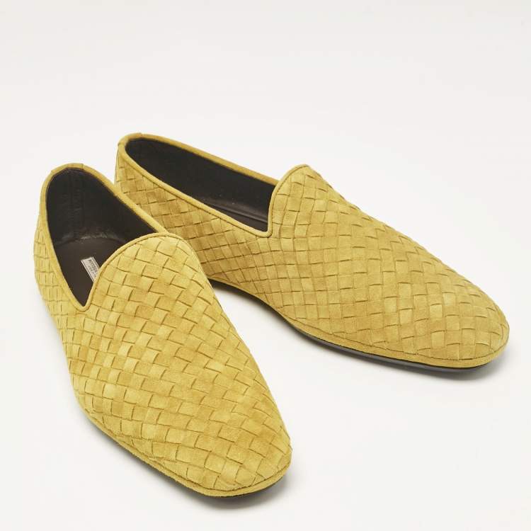 Pre Owned Bottega Veneta Green Suede Intrecciato Smoking Slippers Size 42