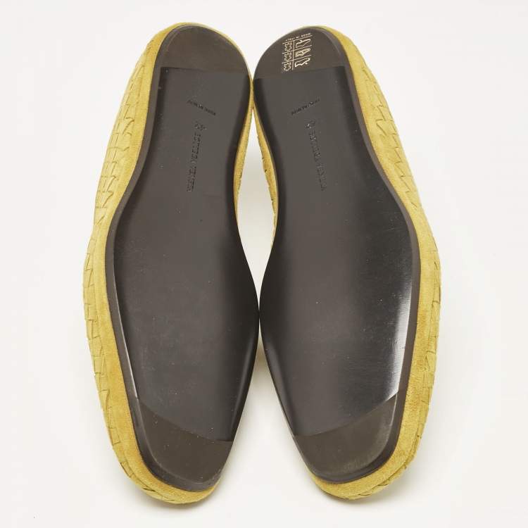 Pre Owned Bottega Veneta Green Suede Intrecciato Smoking Slippers Size 42