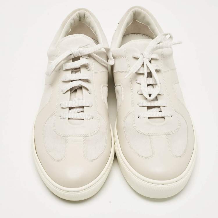 Pre Owned Bottega Veneta White Leather and Suede Low Top Sneakers Size 43