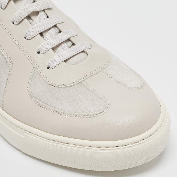 Pre Owned Bottega Veneta Grey/Black Leather and Suede Intrecciato Lace Up Sneakers Size 42.5