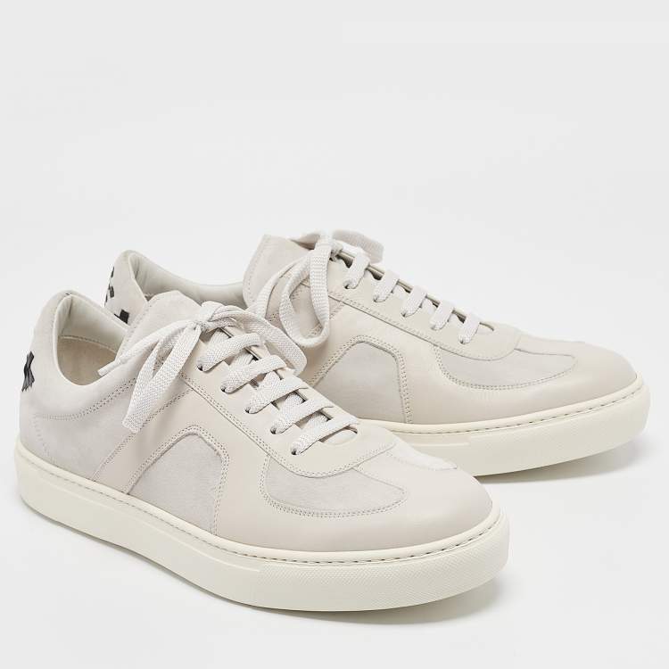 Pre Owned Bottega Veneta Grey/Black Leather and Suede Intrecciato Lace Up Sneakers Size 42.5