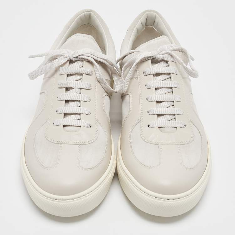 Pre Owned Bottega Veneta Grey/Black Leather and Suede Intrecciato Lace Up Sneakers Size 42.5