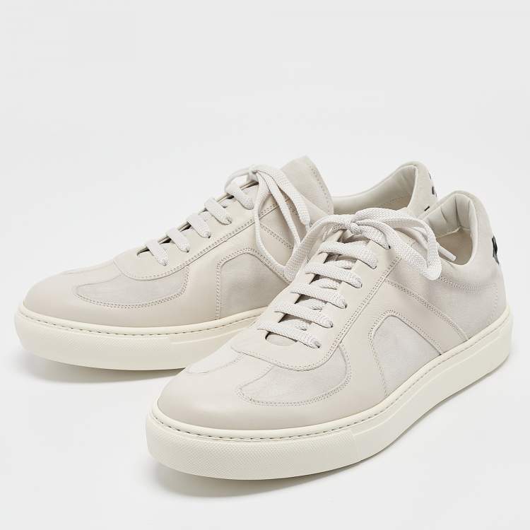 Pre Owned Bottega Veneta Grey/Black Leather and Suede Intrecciato Lace Up Sneakers Size 42.5