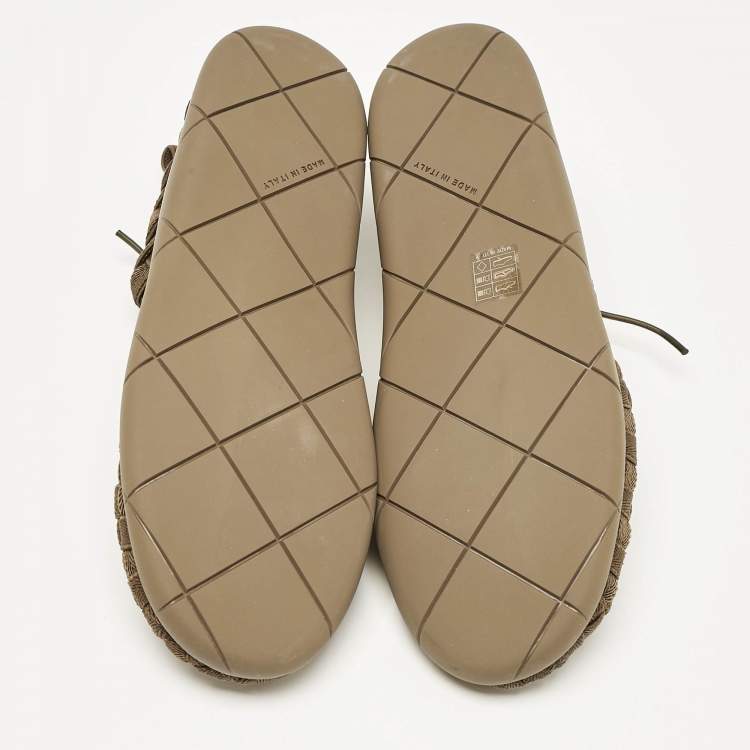 Pre Owned Bottega Veneta Olive Green Woven Fabric Elasticated Intrecciato Sneakers Size 41.5